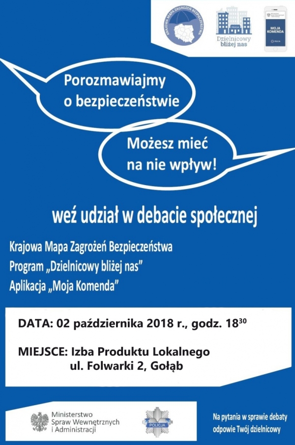 Zapraszamy na debatę społeczną z przedstawicielami Policji