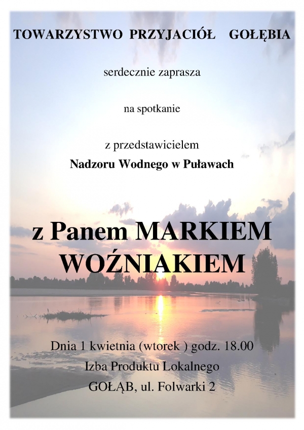 Zapraszamy na spotkanie z przedstawicielem Nadzoru Wodnego w Puławach - 1 kwietnia 2025 r. godz. 18.00